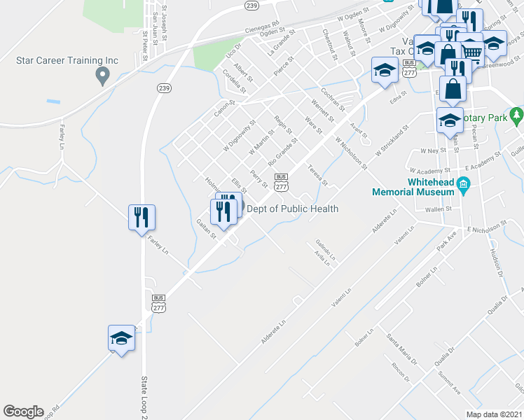 map of restaurants, bars, coffee shops, grocery stores, and more near 1302 Las Vacas Street in Del Rio