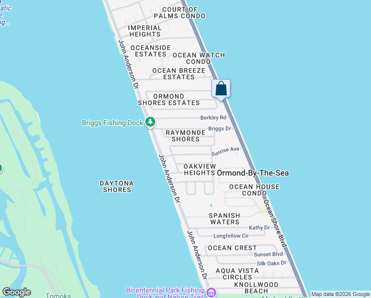 map of restaurants, bars, coffee shops, grocery stores, and more near 34 Sunrise Avenue in Ormond Beach