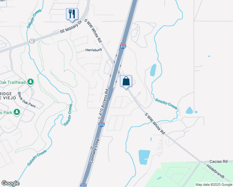 map of restaurants, bars, coffee shops, grocery stores, and more near 20450 Huebner Road in San Antonio
