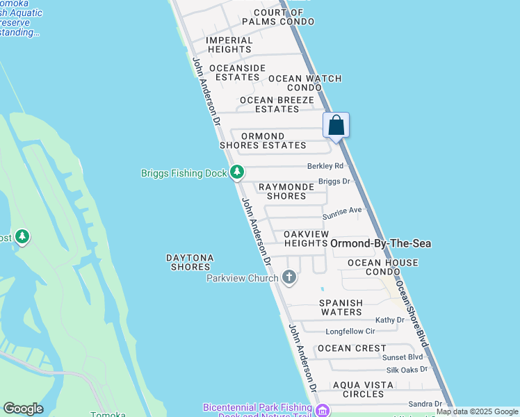 map of restaurants, bars, coffee shops, grocery stores, and more near 51 Oakview Circle in Ormond Beach