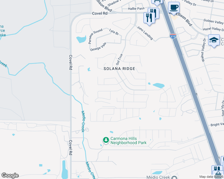 map of restaurants, bars, coffee shops, grocery stores, and more near 8003 Solar Mist in San Antonio