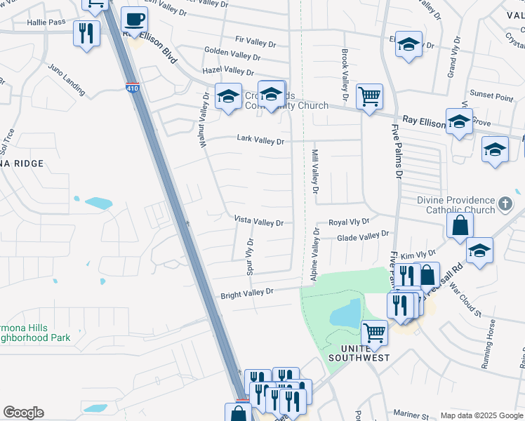 map of restaurants, bars, coffee shops, grocery stores, and more near 6138 Deep Valley Drive in San Antonio