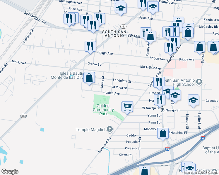 map of restaurants, bars, coffee shops, grocery stores, and more near 3206 La Rosa Street in San Antonio