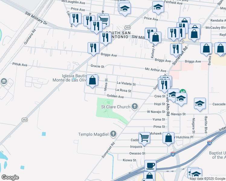 map of restaurants, bars, coffee shops, grocery stores, and more near 3206 La Rosa Street in San Antonio