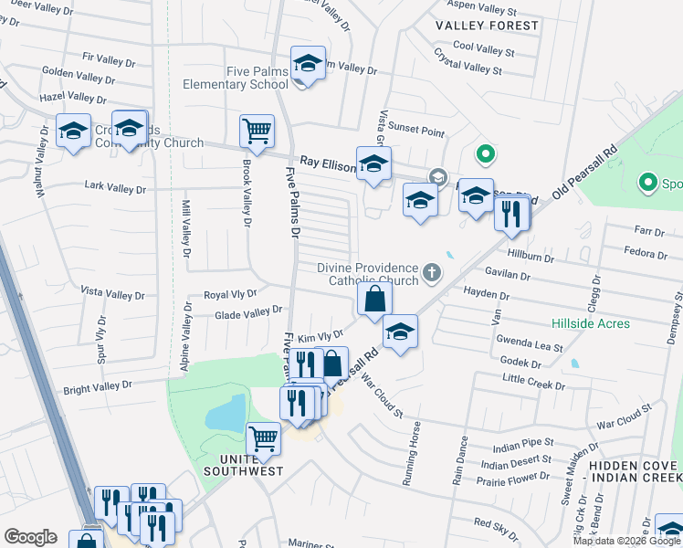 map of restaurants, bars, coffee shops, grocery stores, and more near 5903 Fairshire in San Antonio