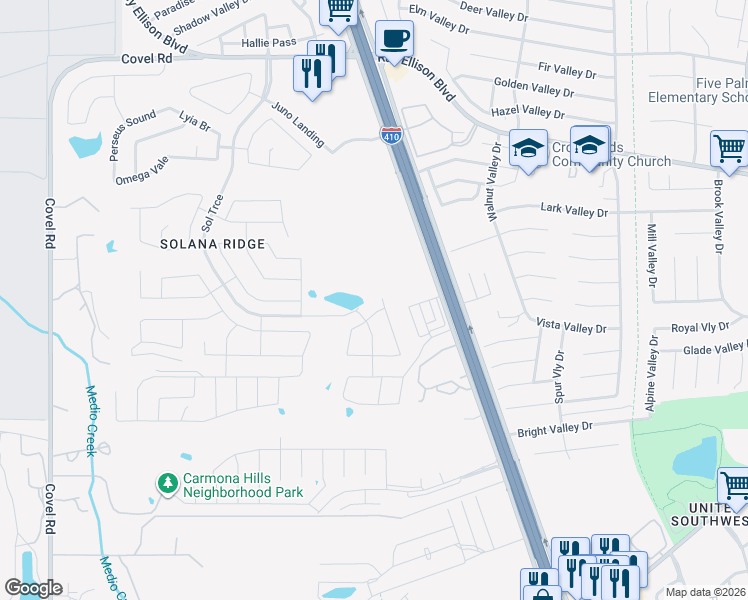 map of restaurants, bars, coffee shops, grocery stores, and more near 7903 Halo Circle in San Antonio