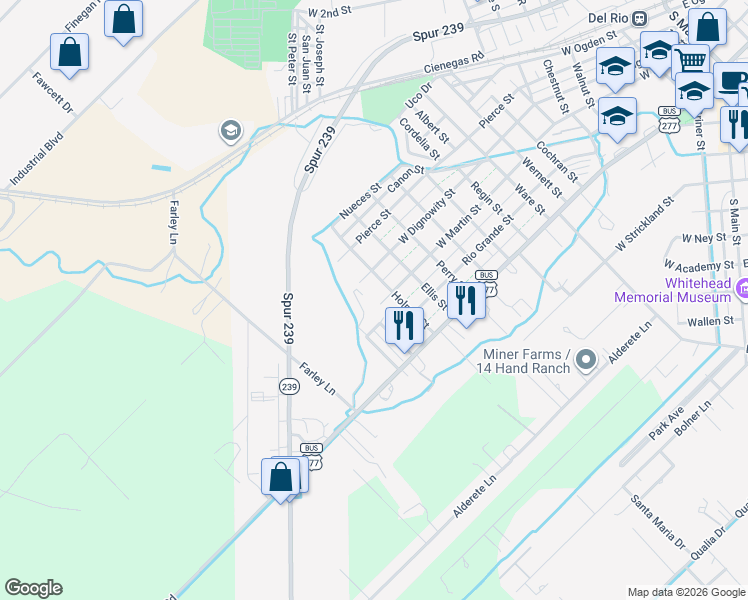 map of restaurants, bars, coffee shops, grocery stores, and more near 1509 W Martin St in Del Rio