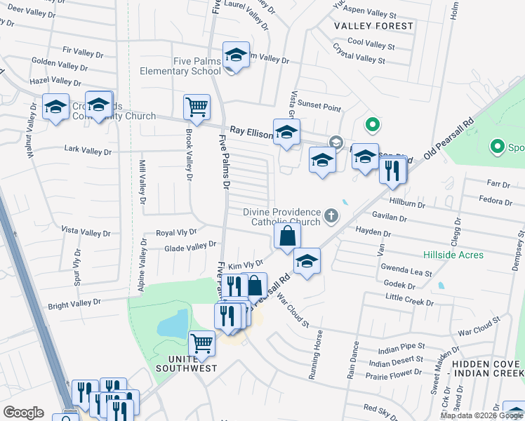 map of restaurants, bars, coffee shops, grocery stores, and more near 5903 Fairshire Drive in San Antonio