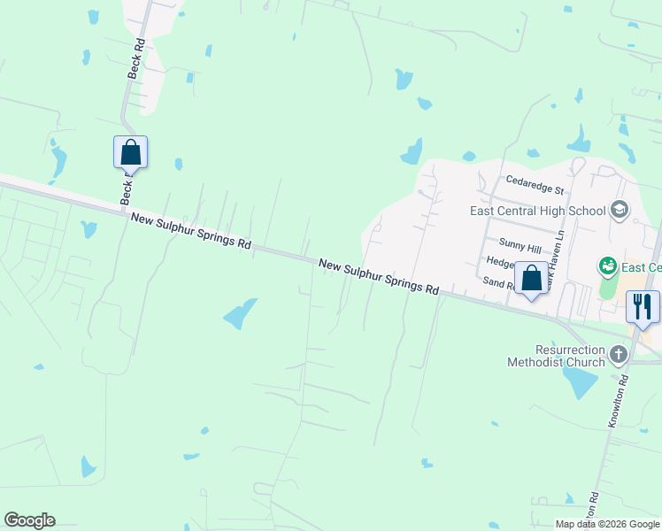 map of restaurants, bars, coffee shops, grocery stores, and more near New Sulphur Springs Road in San Antonio