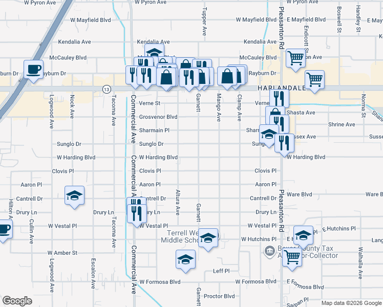 map of restaurants, bars, coffee shops, grocery stores, and more near 903 West Harding Boulevard in San Antonio