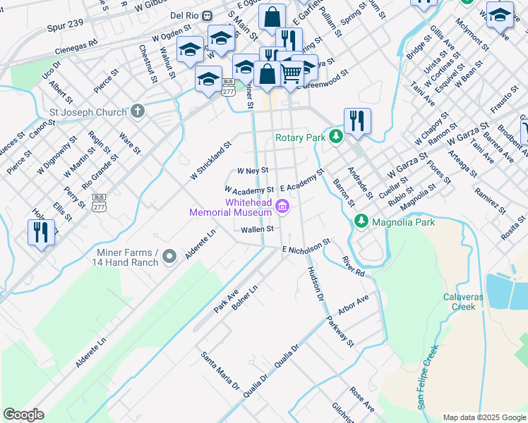map of restaurants, bars, coffee shops, grocery stores, and more near 1302 Griner Street in Del Rio