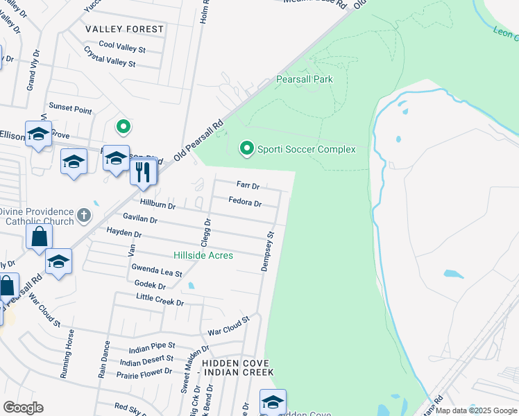 map of restaurants, bars, coffee shops, grocery stores, and more near 5118 Fedora Drive in San Antonio