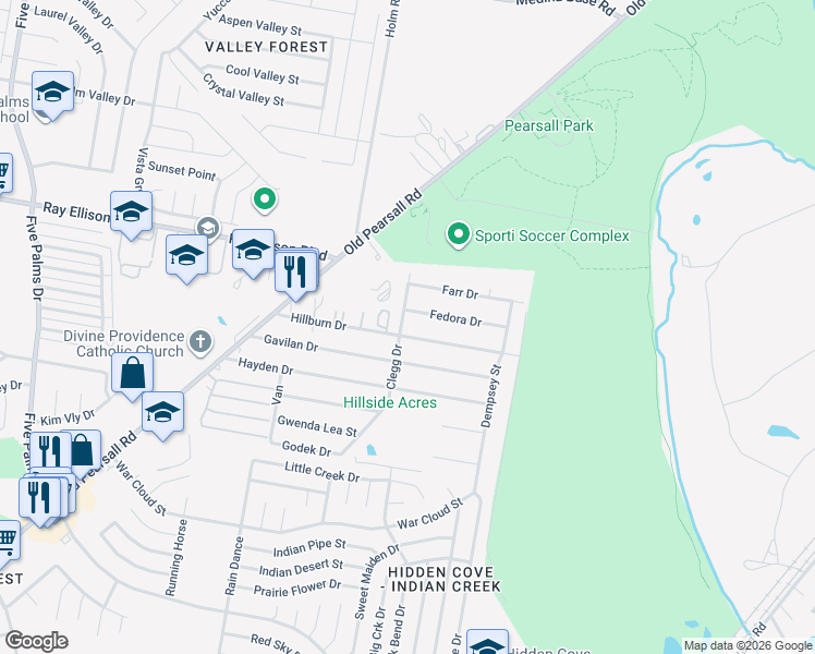 map of restaurants, bars, coffee shops, grocery stores, and more near 5235 Hillburn Drive in San Antonio