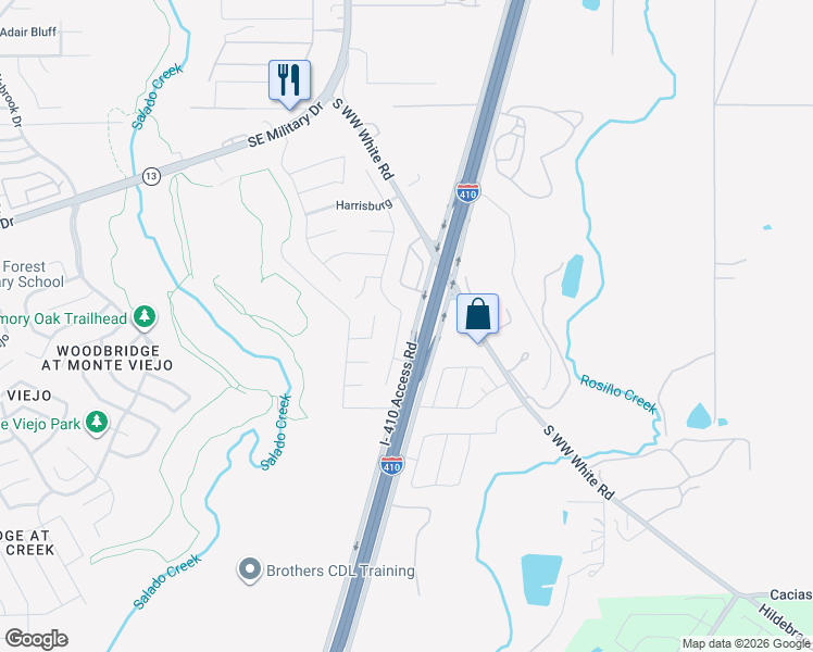 map of restaurants, bars, coffee shops, grocery stores, and more near 7218 Independence Way in San Antonio