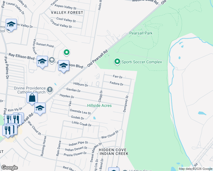 map of restaurants, bars, coffee shops, grocery stores, and more near 5235 Hillburn Drive in San Antonio