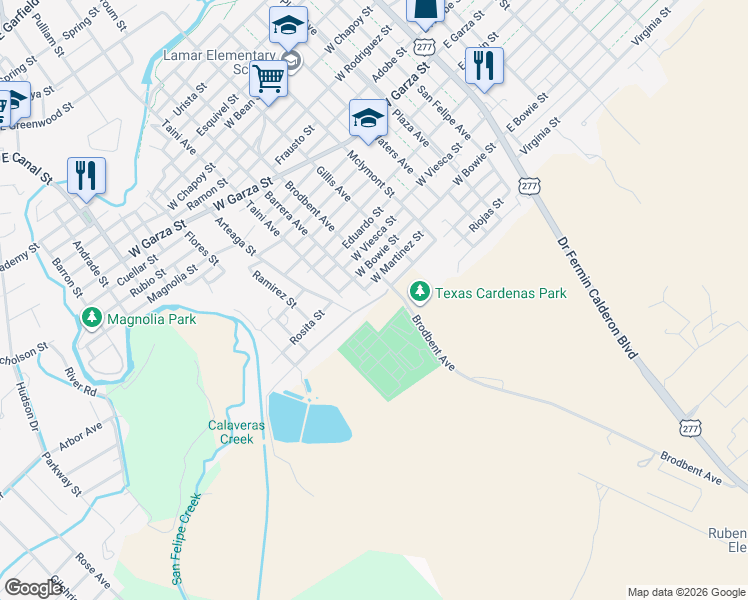 map of restaurants, bars, coffee shops, grocery stores, and more near 753 Arteaga Street in Del Rio