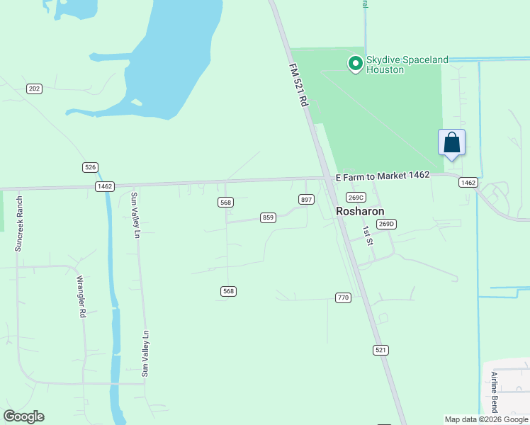 map of restaurants, bars, coffee shops, grocery stores, and more near 1627 County Road 568 in Rosharon