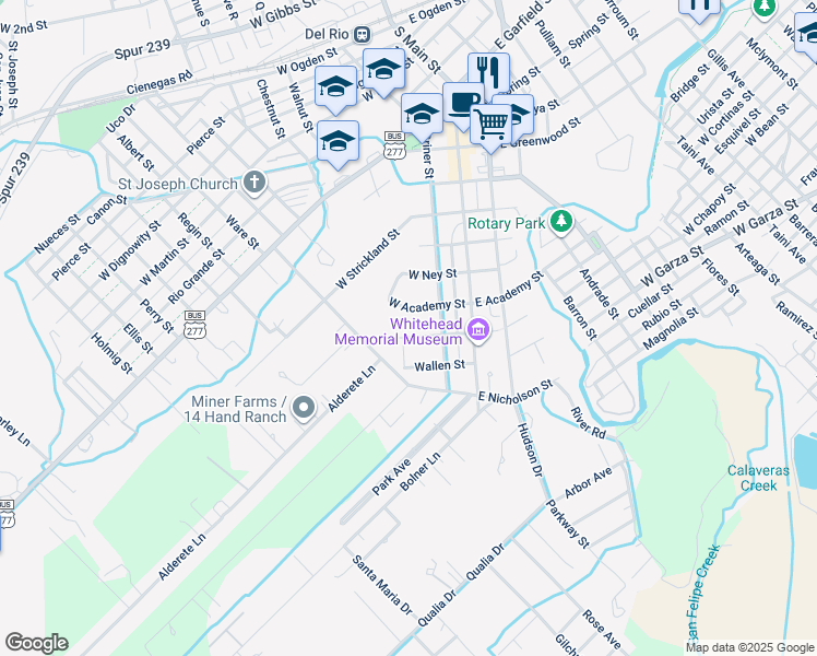 map of restaurants, bars, coffee shops, grocery stores, and more near 219 West Duke Street in Del Rio