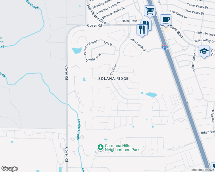 map of restaurants, bars, coffee shops, grocery stores, and more near 7654 Umbra Heights in San Antonio
