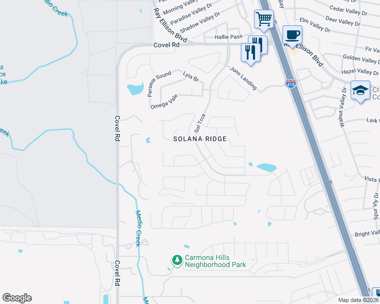 map of restaurants, bars, coffee shops, grocery stores, and more near 7654 Umbra Heights in San Antonio