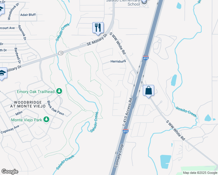 map of restaurants, bars, coffee shops, grocery stores, and more near 7235 Republic Parkway in San Antonio