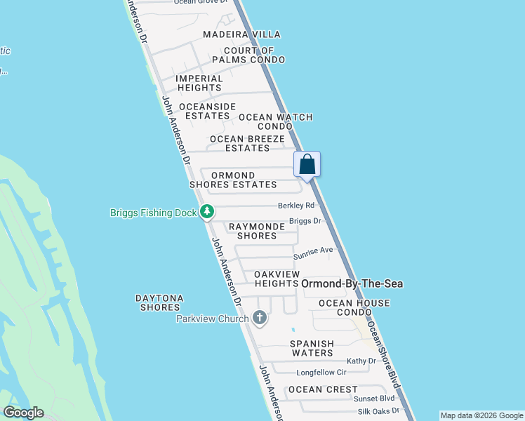 map of restaurants, bars, coffee shops, grocery stores, and more near 25 Berkley Road in Ormond Beach