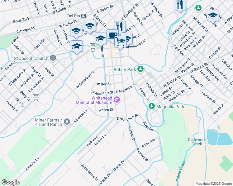 map of restaurants, bars, coffee shops, grocery stores, and more near in Del Rio