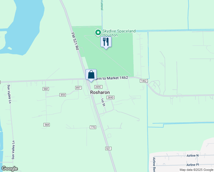 map of restaurants, bars, coffee shops, grocery stores, and more near 4155 2nd Street in Rosharon