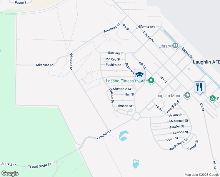 map of restaurants, bars, coffee shops, grocery stores, and more near Cannon Drive in Laughlin Air Force Base