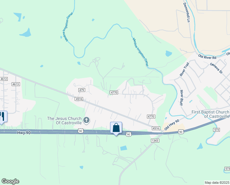 map of restaurants, bars, coffee shops, grocery stores, and more near 410 County Road 4770 in Castroville