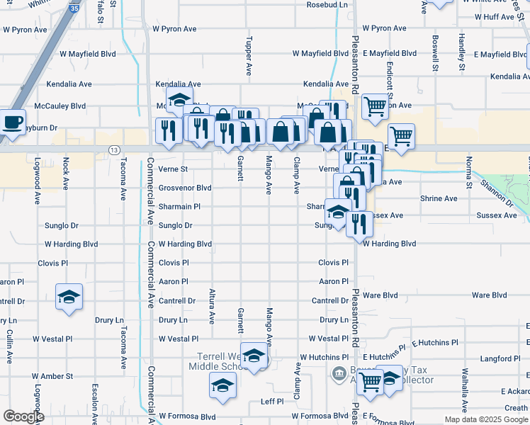 map of restaurants, bars, coffee shops, grocery stores, and more near 406 Sharmain Place in San Antonio