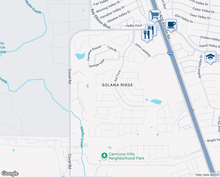 map of restaurants, bars, coffee shops, grocery stores, and more near 7654 Umbra Heights in San Antonio