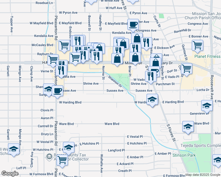 map of restaurants, bars, coffee shops, grocery stores, and more near 323 Sussex Avenue in San Antonio