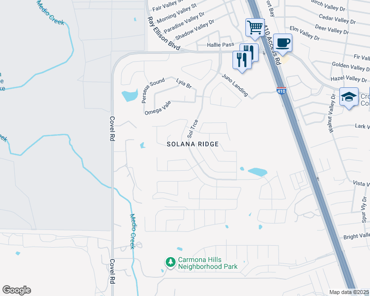 map of restaurants, bars, coffee shops, grocery stores, and more near 7654 Umbra Heights in San Antonio