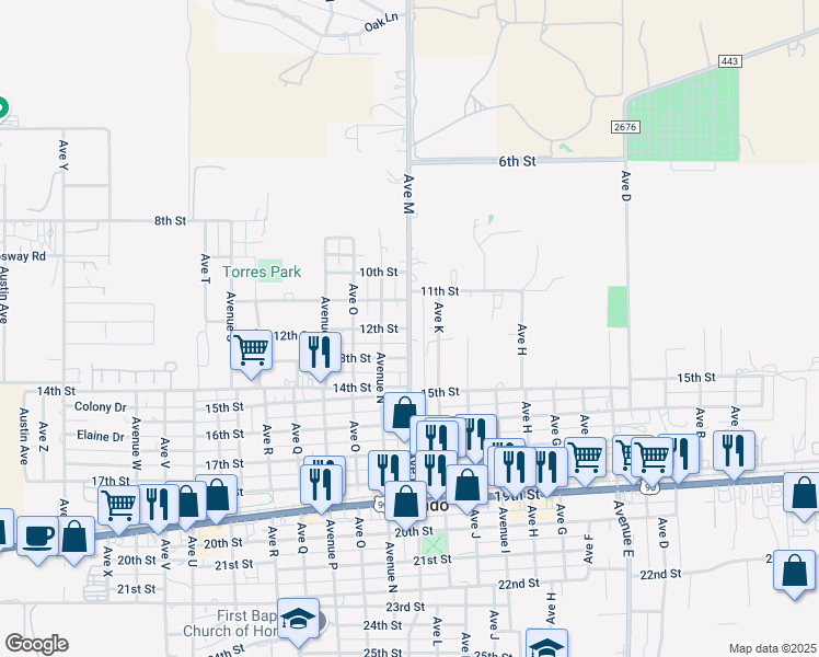 map of restaurants, bars, coffee shops, grocery stores, and more near 1201 12th Street in Hondo