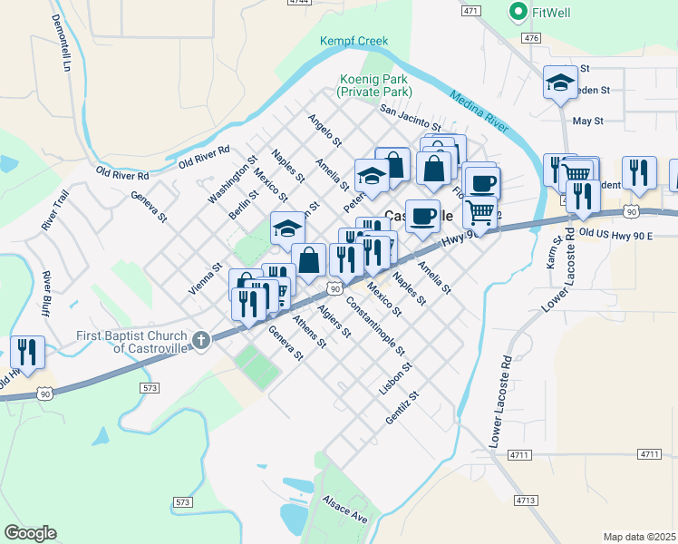 map of restaurants, bars, coffee shops, grocery stores, and more near 913 U.S. 90 in Castroville