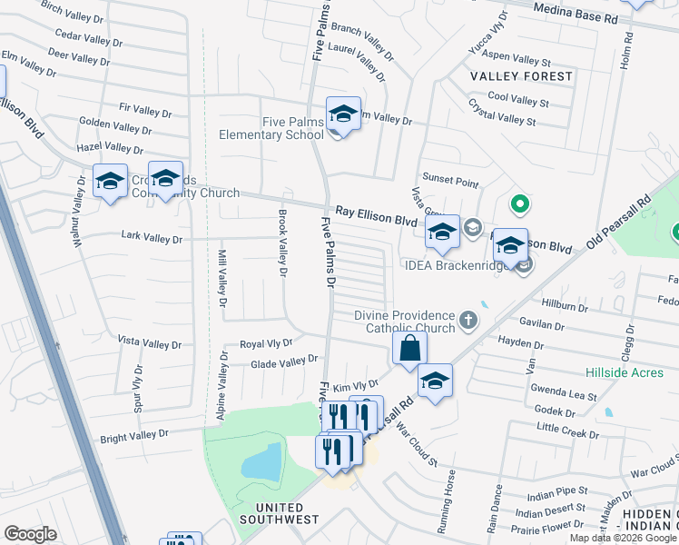 map of restaurants, bars, coffee shops, grocery stores, and more near 5941 Fairmeade Drive in San Antonio