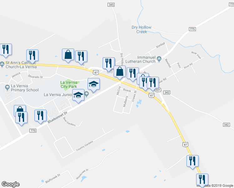 map of restaurants, bars, coffee shops, grocery stores, and more near 207 McCoy in La Vernia
