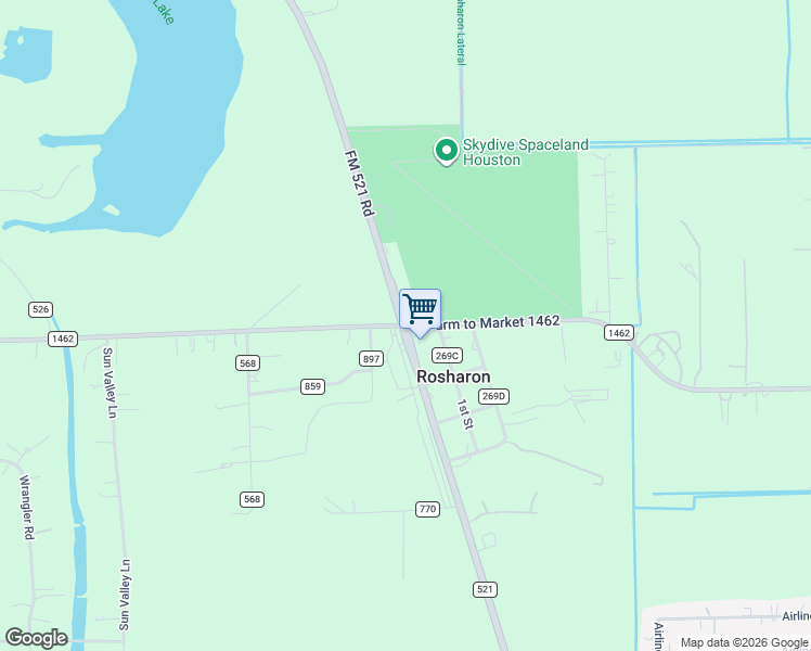 map of restaurants, bars, coffee shops, grocery stores, and more near 16203 FM 521 Road in Rosharon