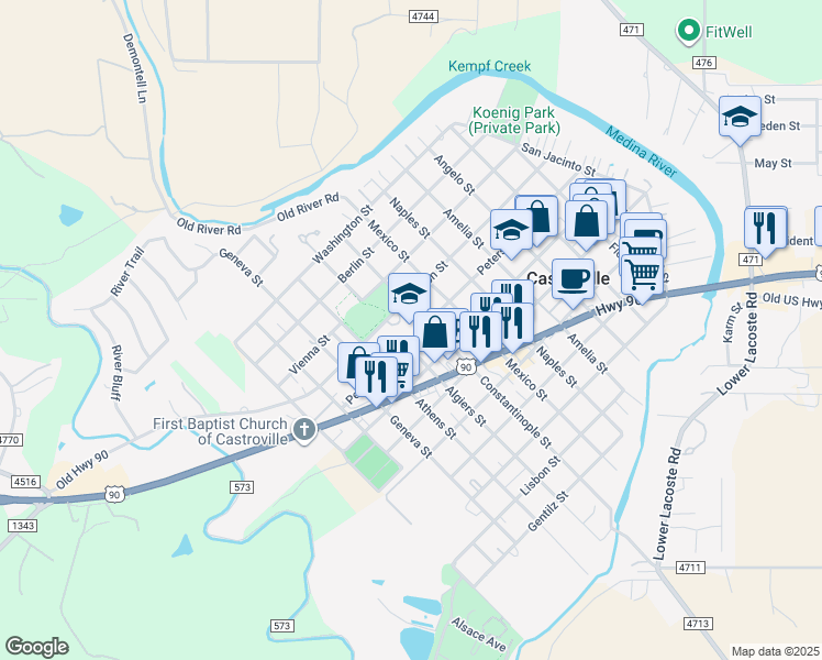 map of restaurants, bars, coffee shops, grocery stores, and more near 1000 Madrid Street in Castroville