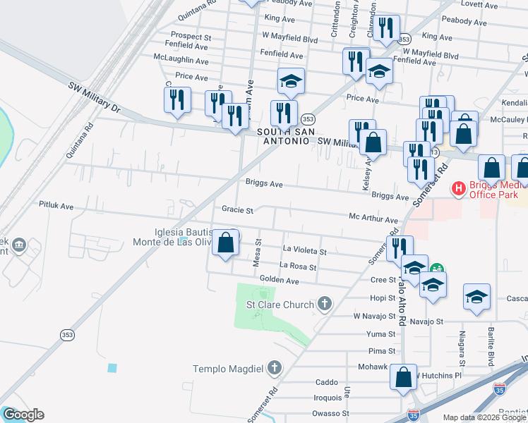 map of restaurants, bars, coffee shops, grocery stores, and more near 3247 Mc Arthur Avenue in San Antonio