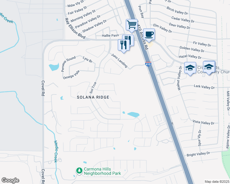 map of restaurants, bars, coffee shops, grocery stores, and more near 7708 Proton Summit in San Antonio