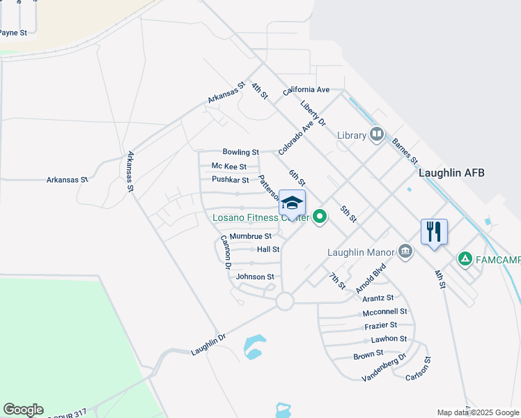 map of restaurants, bars, coffee shops, grocery stores, and more near 8079 Yarbrough St in Laughlin AFB