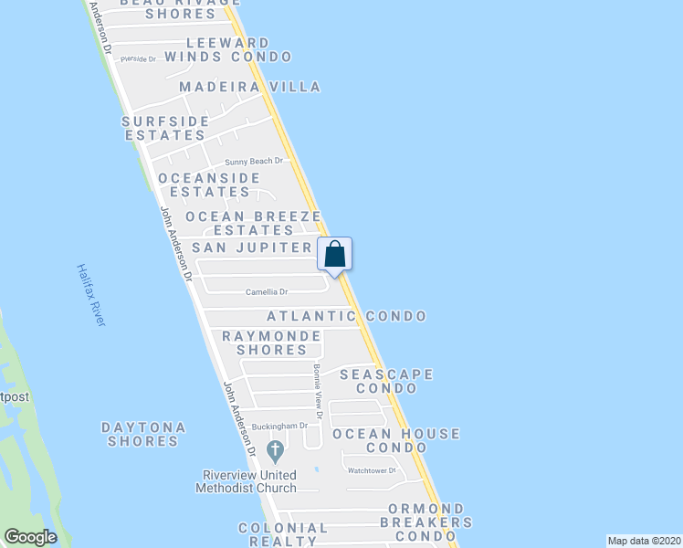 map of restaurants, bars, coffee shops, grocery stores, and more near 2501 Ocean Shore Boulevard in Ormond Beach
