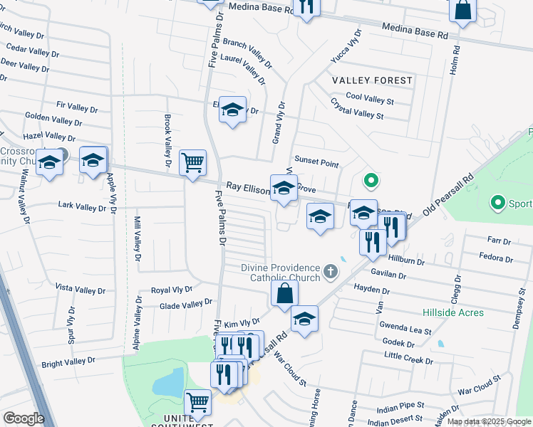 map of restaurants, bars, coffee shops, grocery stores, and more near 5914 Campus Park in San Antonio