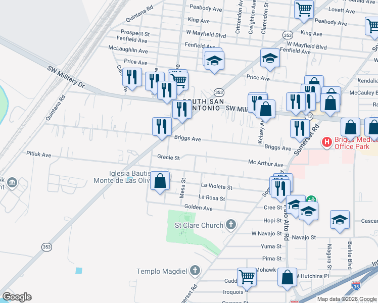 map of restaurants, bars, coffee shops, grocery stores, and more near 3247 Mc Arthur Avenue in San Antonio