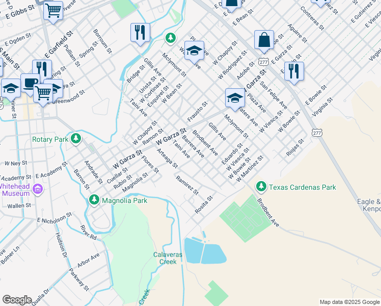 map of restaurants, bars, coffee shops, grocery stores, and more near 1006 Taini Street in Del Rio