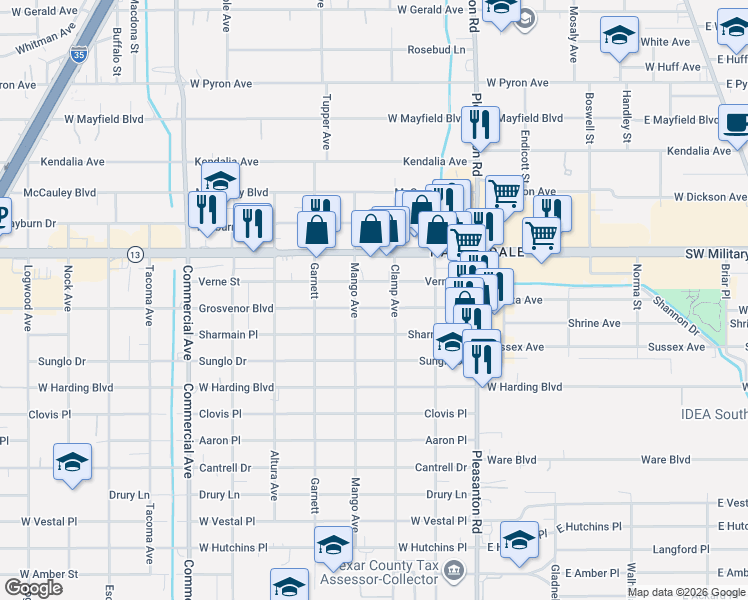 map of restaurants, bars, coffee shops, grocery stores, and more near 315 Grosvenor Street in San Antonio