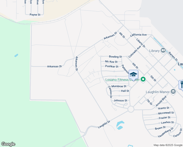 map of restaurants, bars, coffee shops, grocery stores, and more near 100-112 O'Neal Circle in Laughlin Air Force Base