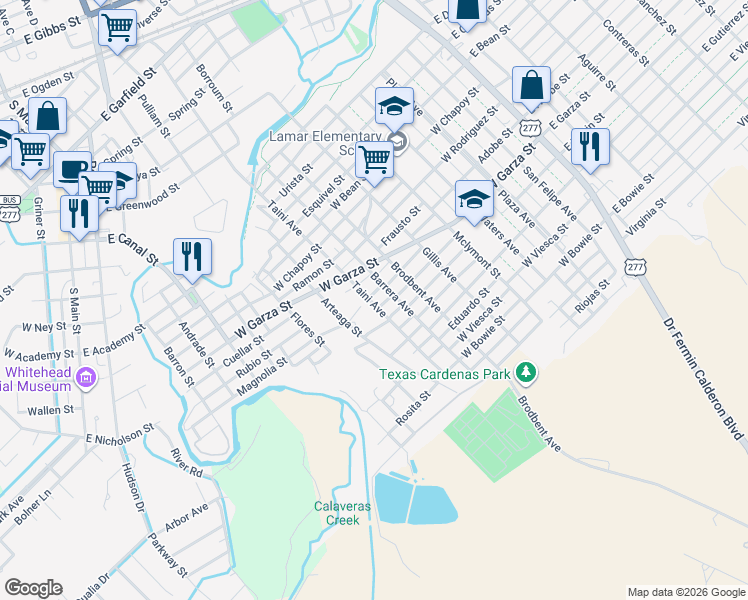 map of restaurants, bars, coffee shops, grocery stores, and more near 1006 Taini Street in Del Rio